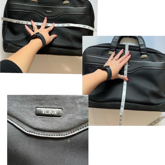 TUMI 2947D Black leather nylon Briefcase Bag Mens Flaws - Picture 4 of 16